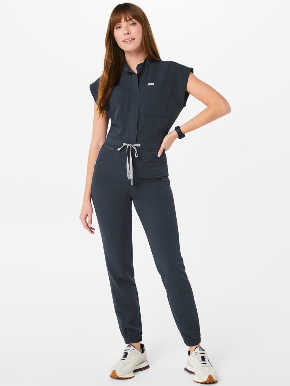 Figs Dark Harbor Short-Sleeve Utility Jumpsuit with Drawstring NWOT medium